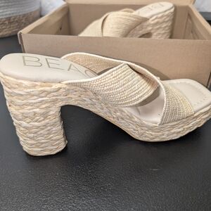NEW / NEVER WORN Beige Woven Heeled Sandals